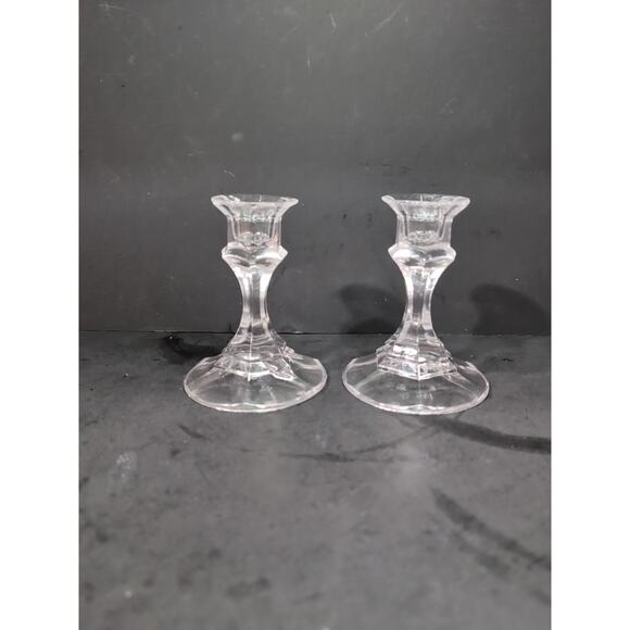 Clear Vintage Candle Holder Set, Glass, Tablescape, Vintage Home Decor, Pair - Picture 2 of 9